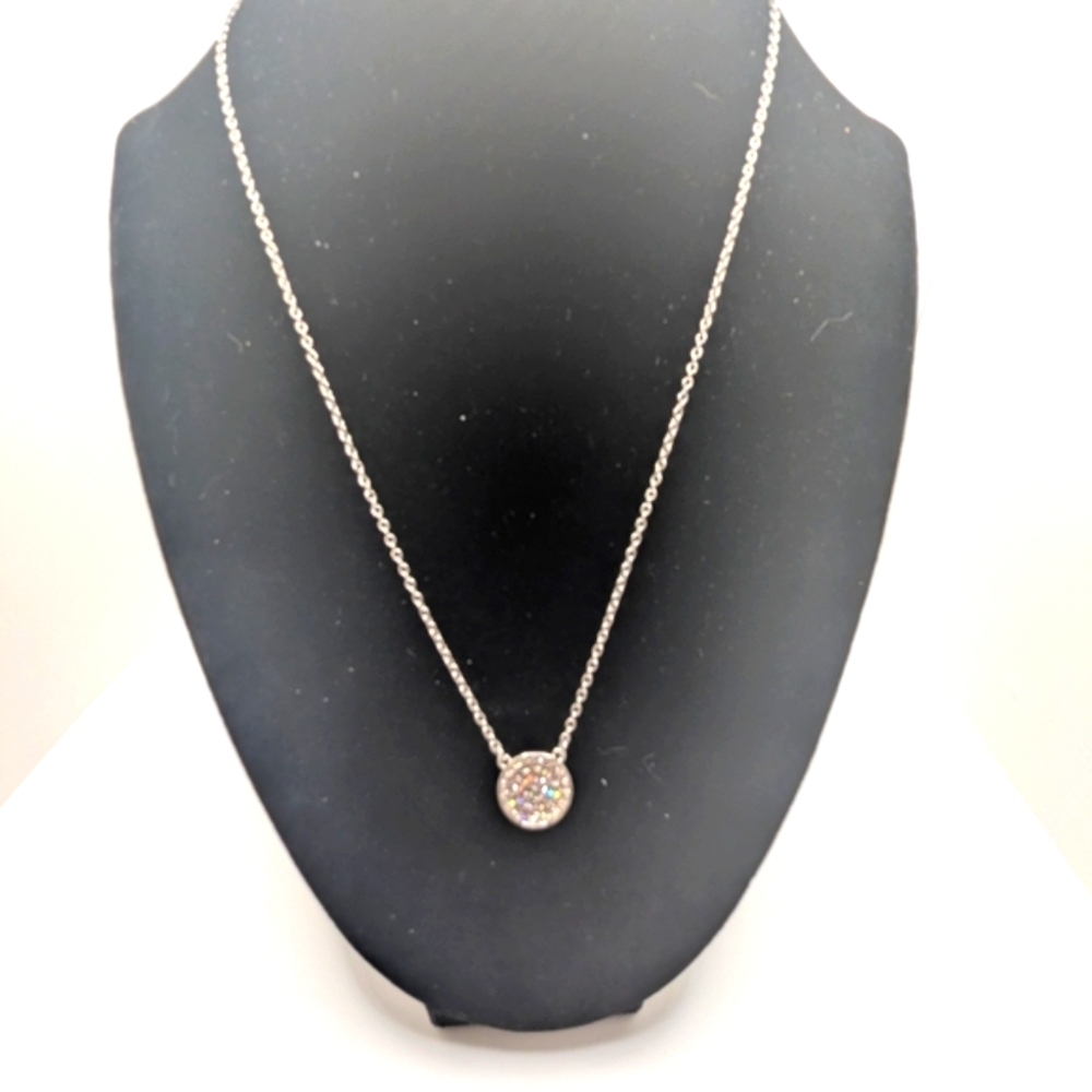 Sterling Silver Pave Disc Crystal Pendant Necklace